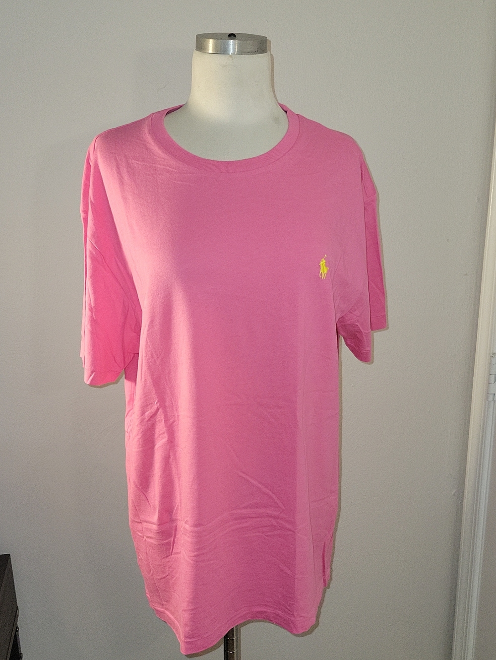Ralph Lauren Pink Crew Neck T-Shirt with Yellow Polo. MEDIUM